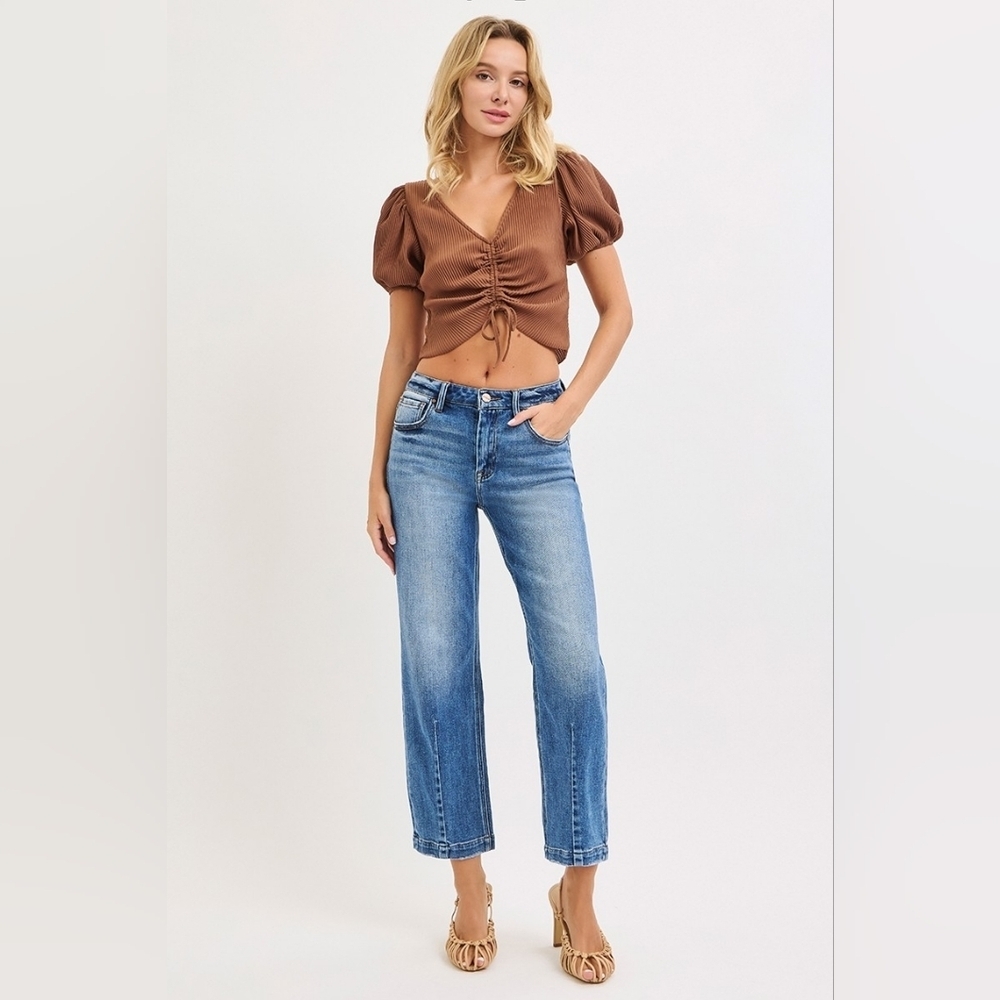 Risen HR Dark Wash Straight Cropped Jeans Hem Seams Ankle Boyfriend Various New